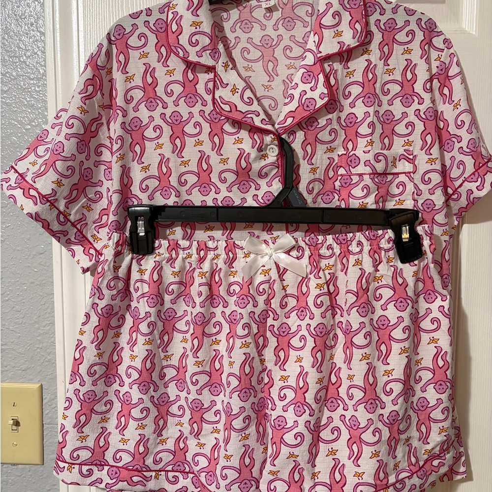 Pink Monkey Print Women's Pajama Set Large